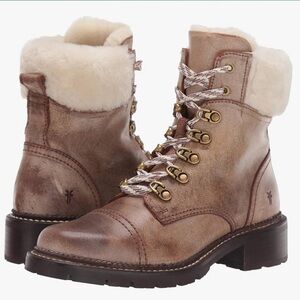 Frye Women's Lace Up Boots in Brown and Cream